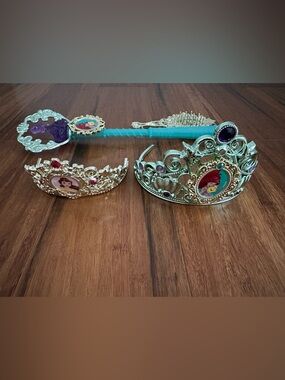 Princess Tiara & Wand Dress-Up Set in Gold and Teal Belle & Ariel Bundle